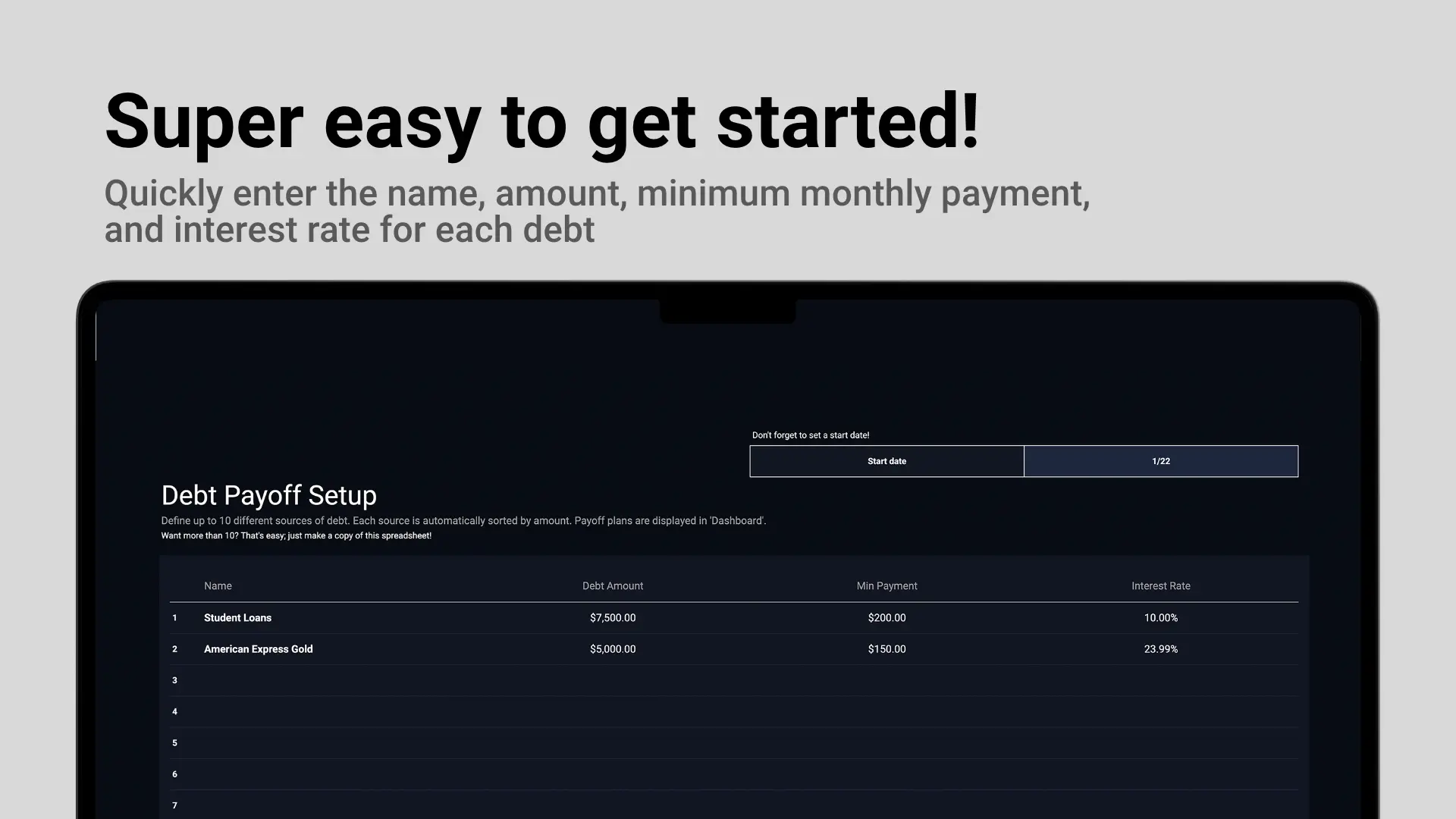 Debt Snowball Calculator Dashboard